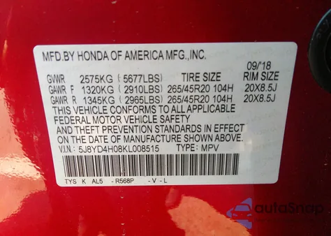 2019 Acura Mdx A-Spec z USA, uszkodzony, nr VIN 5J8YD4H08KL008515